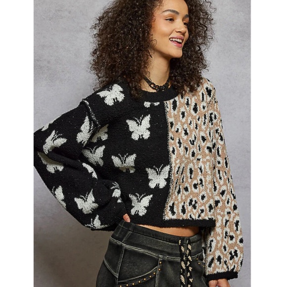 "The Lordes" Butterfly Cheetah Print Sweater - Picture 1 of 1